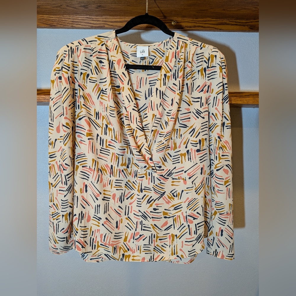 CAbi Women's Abstract Blouse - Cream, Pink, Black, Gold